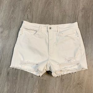 High Waisted White Distressed Denim Cut-off Shorts